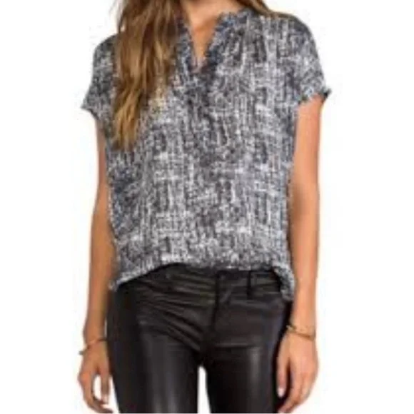 Vince silk dolman sleeve top in black and white - Picture 1 of 10